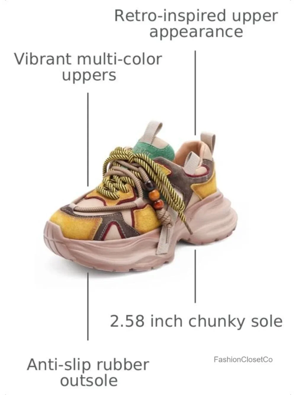 Chunky Platform Running Shoes Breathable Lightweight Walking Sneakers Lace-Up